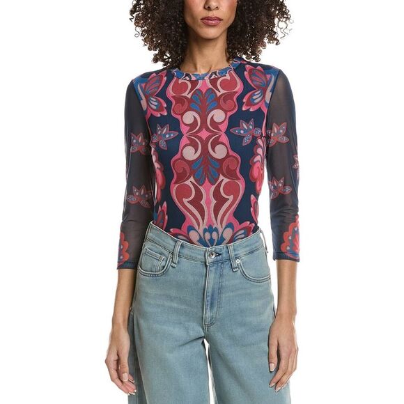 Johnny Was Tops - Johnny Was Womens  Kaia Mesh T-Shirt, Blue